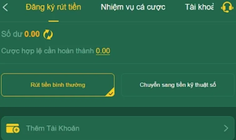 Giao diện rút tiền EV88